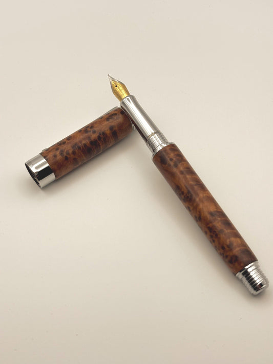 Handmade Premium Quality Fountain Pen - Hand Turned From Thuya Burr - Unique Patterned Pen - Unusual Gift - Collectors Item