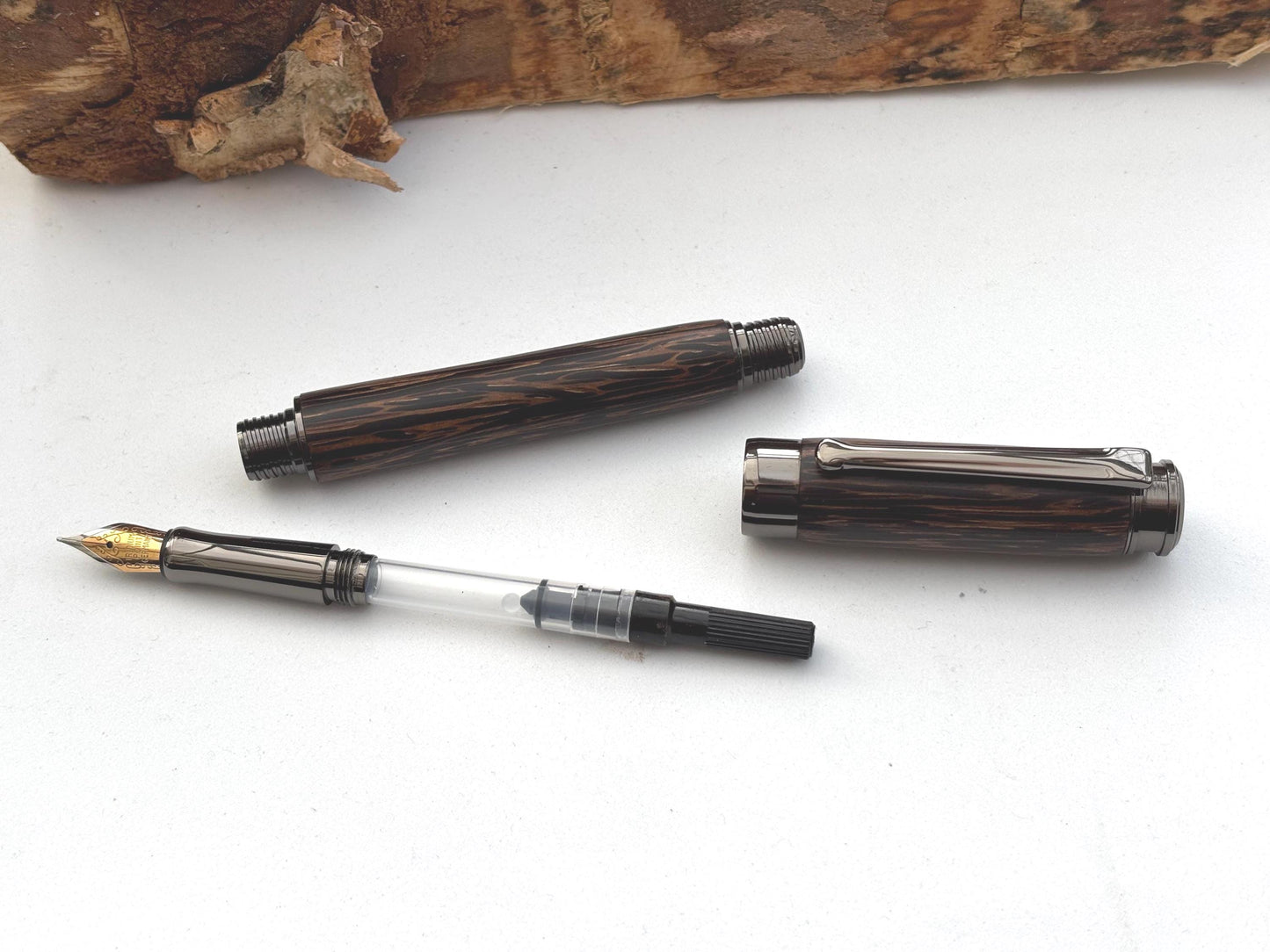 Handmade Premium Quality Fountain Pen - Hand Turned From Black Palm Wood - Unique Patterned Pen - Unusual Gift - Collectors Item