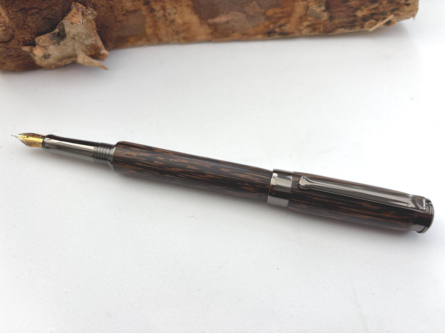 Handmade Premium Quality Fountain Pen - Hand Turned From Black Palm Wood - Unique Patterned Pen - Unusual Gift - Collectors Item