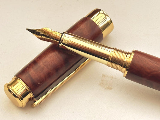 Handmade Premium Quality Fountain Pen - Hand Turned From Red Mallee Wood - Unique Patterned Pen - Unusual Gift - Collectors Item