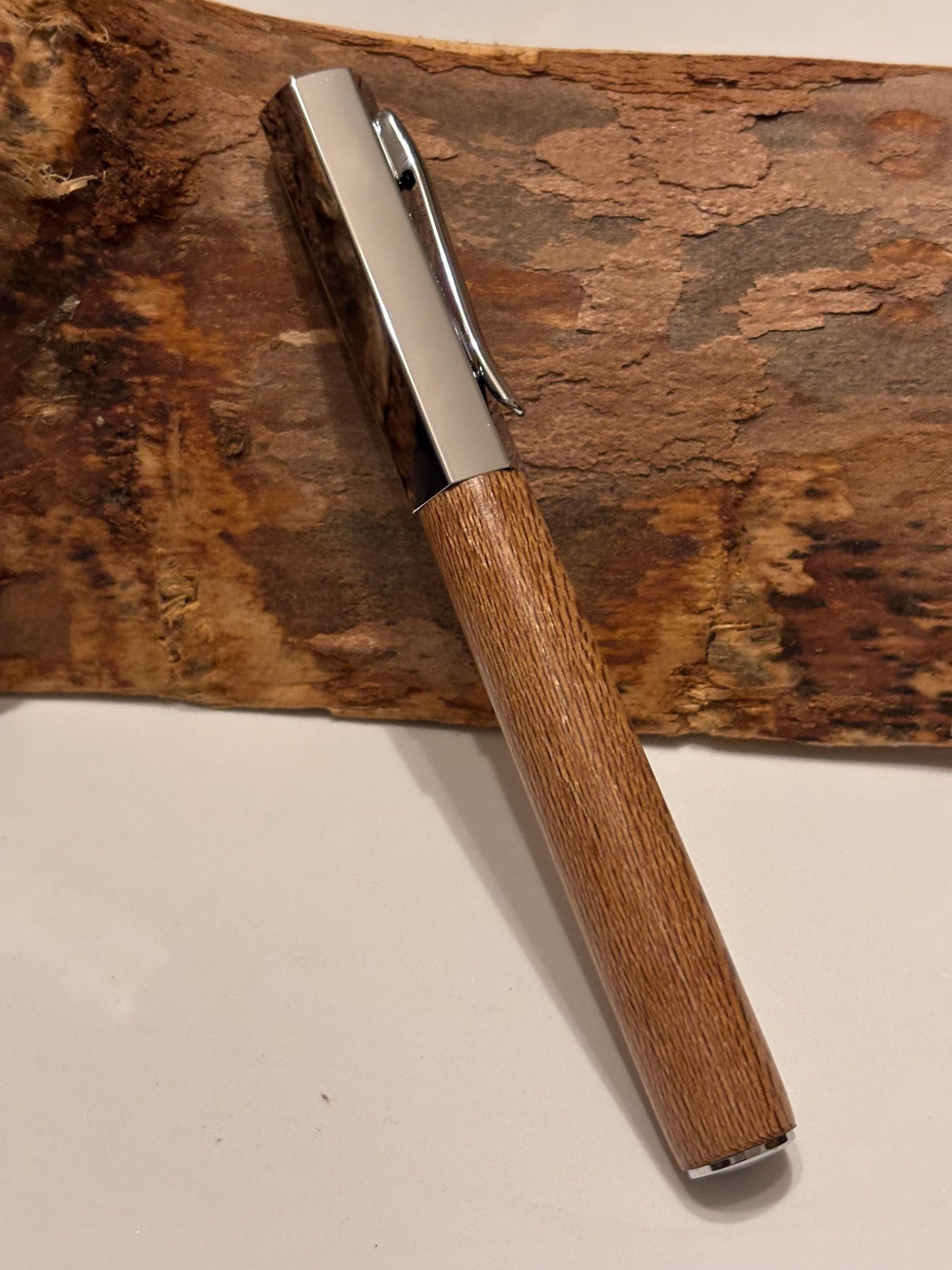 London Plane Wooden Hexa Style  Fountain Pen - Hand Turned Modern Design I Chrome Fittings