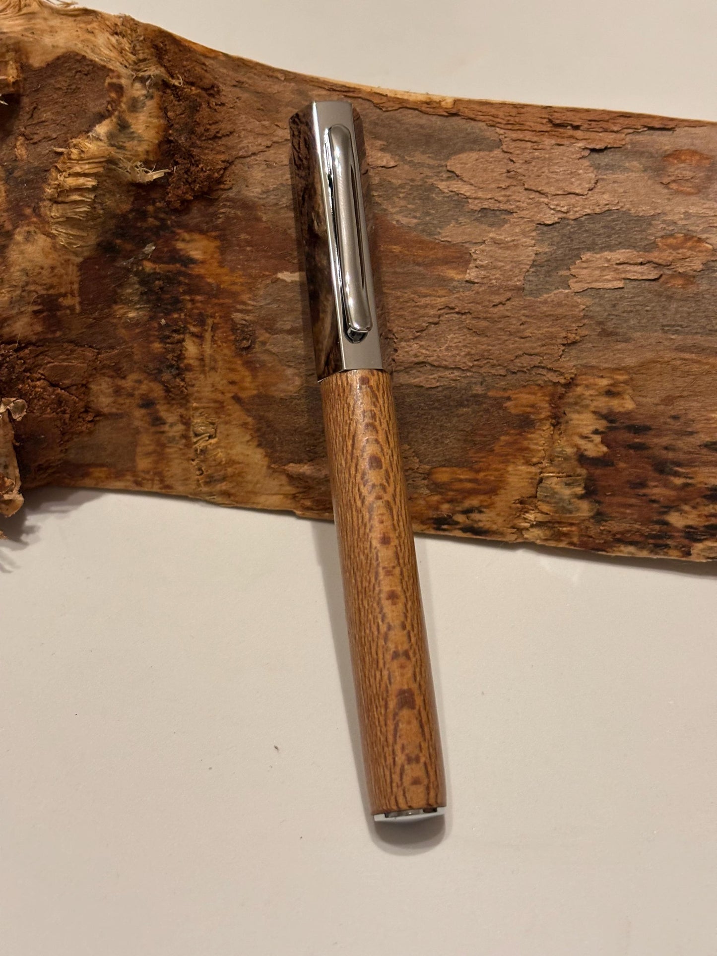 London Plane Wooden Hexa Style  Fountain Pen - Hand Turned Modern Design I Chrome Fittings
