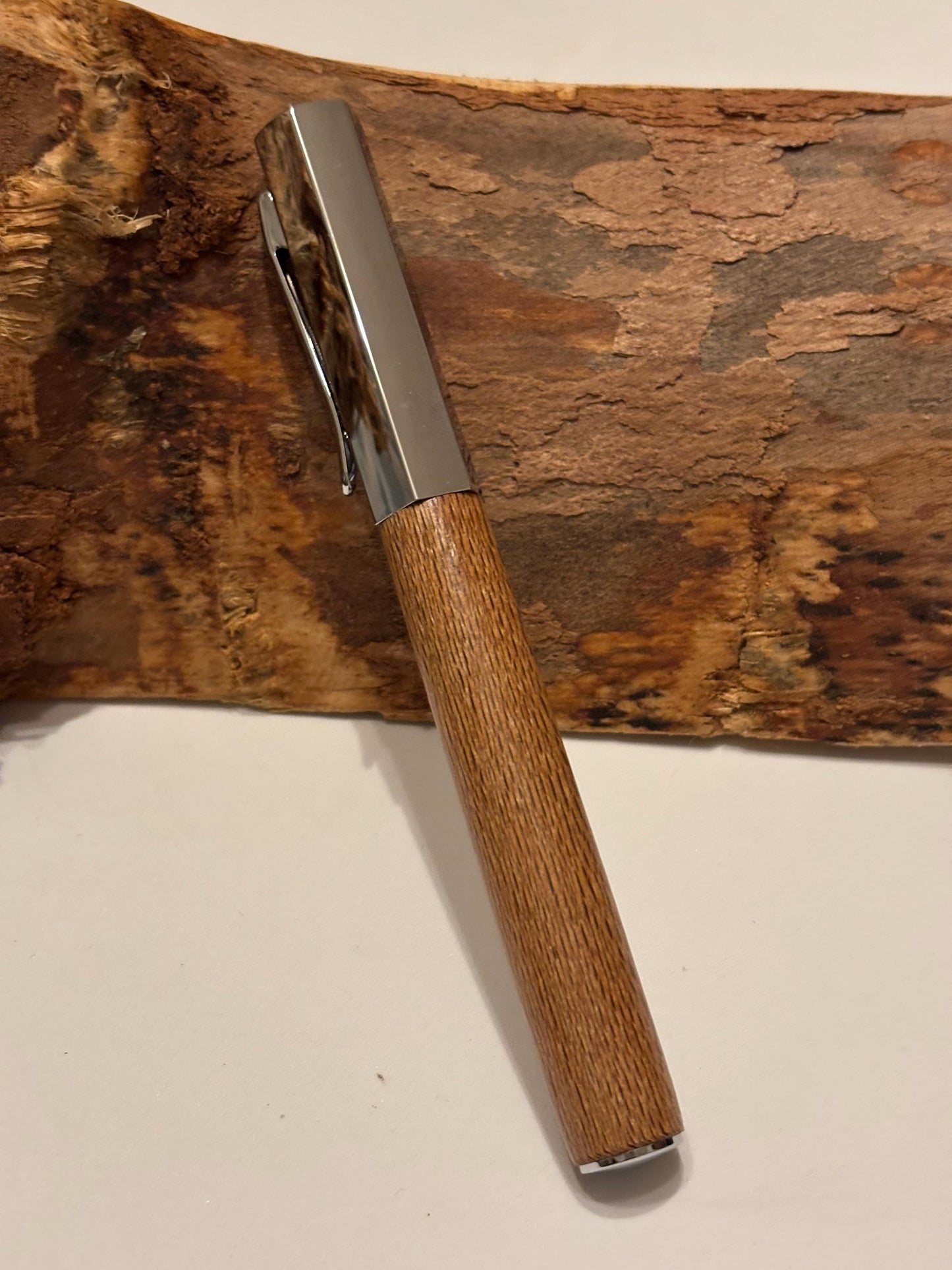 London Plane Wooden Hexa Style  Fountain Pen - Hand Turned Modern Design I Chrome Fittings