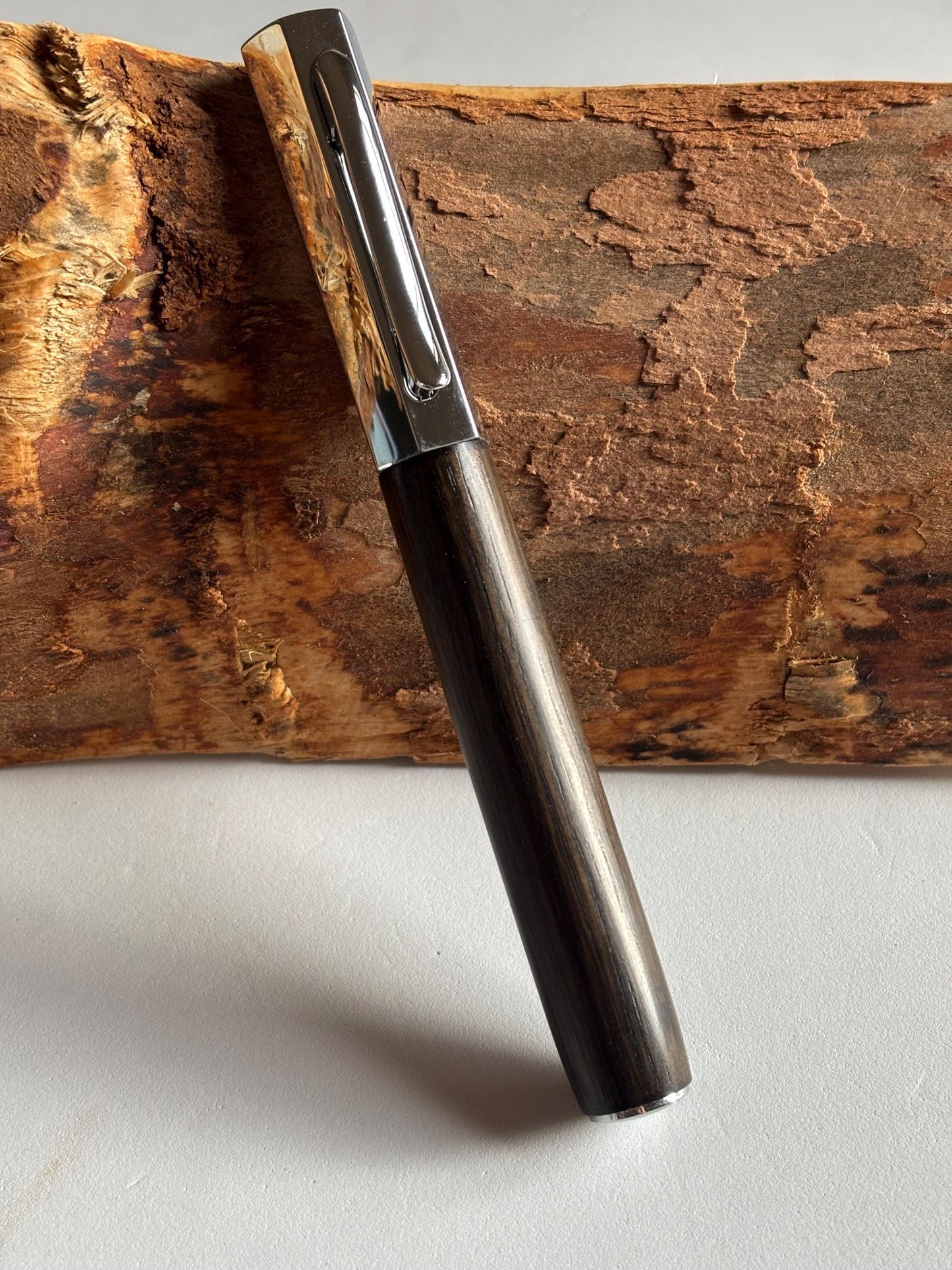 Handmade Fountain Pen in Ancient Bog Oak Wood - Unique Hexagon Pen - Collectors Item