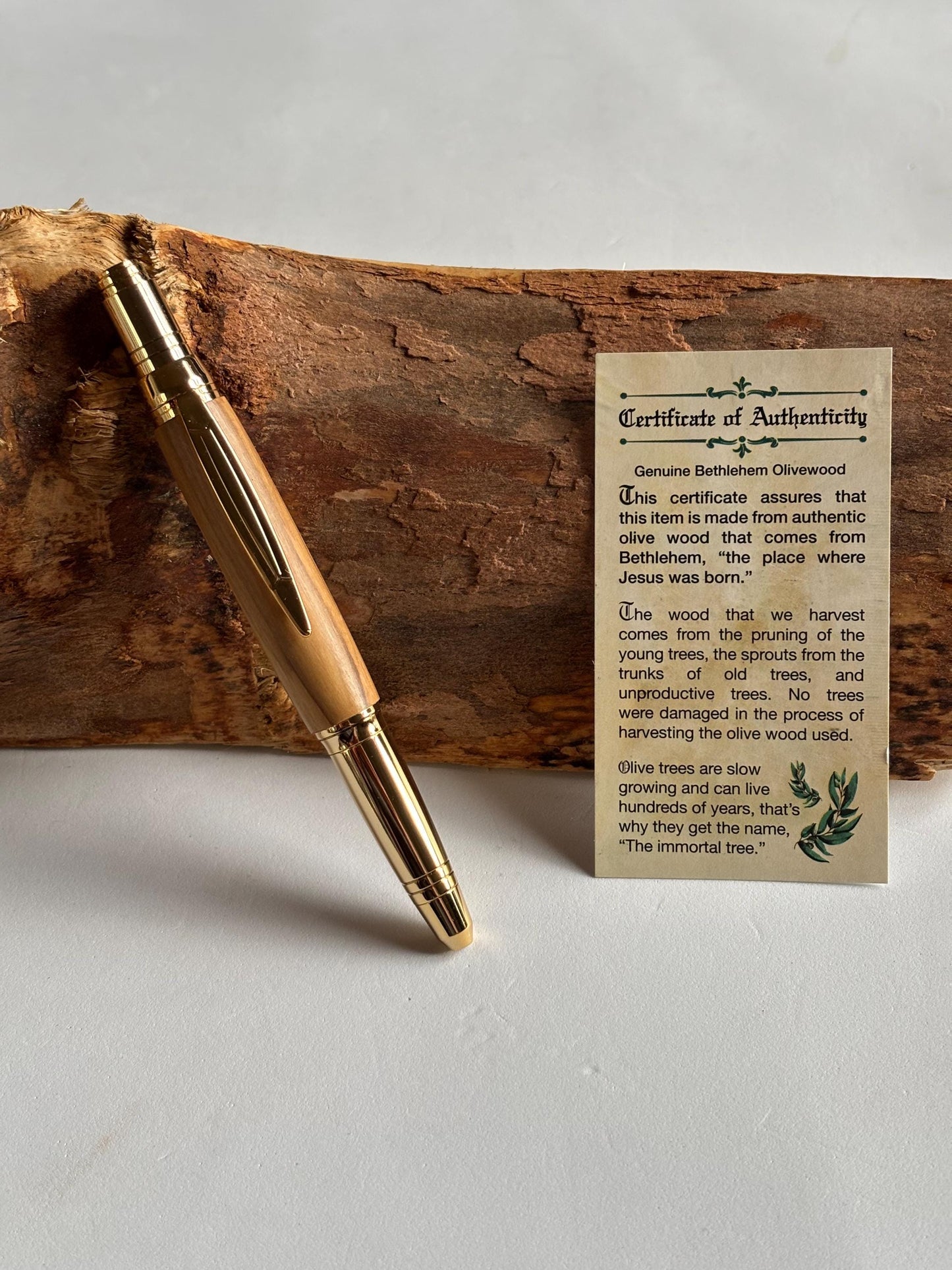 Holy Land Ballpoint Pen - Unusual Styling - Handmade from  Certified Bethlehem Olive Wood