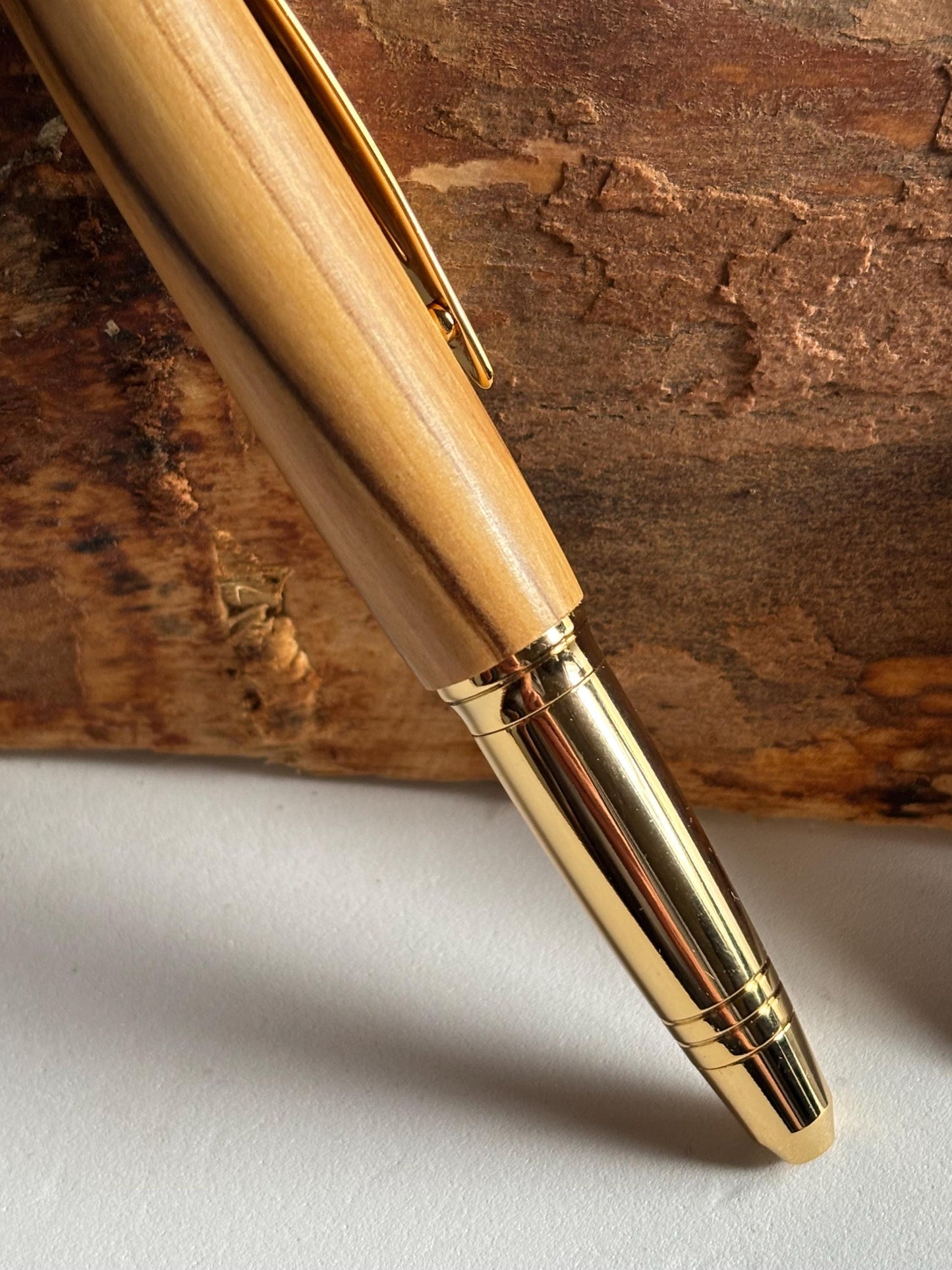Holy Land Ballpoint Pen - Unusual Styling - Handmade from  Certified Bethlehem Olive Wood