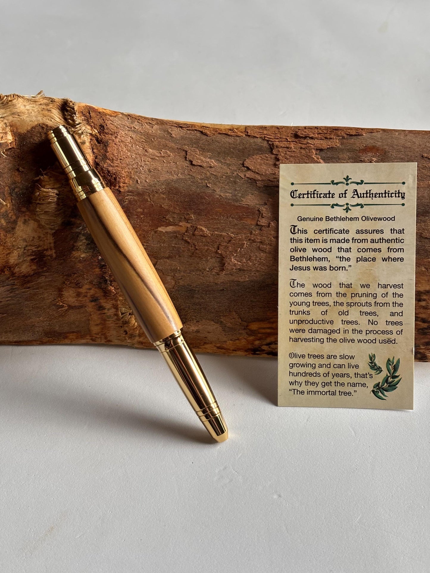 Holy Land Ballpoint Pen - Unusual Styling - Handmade from  Certified Bethlehem Olive Wood
