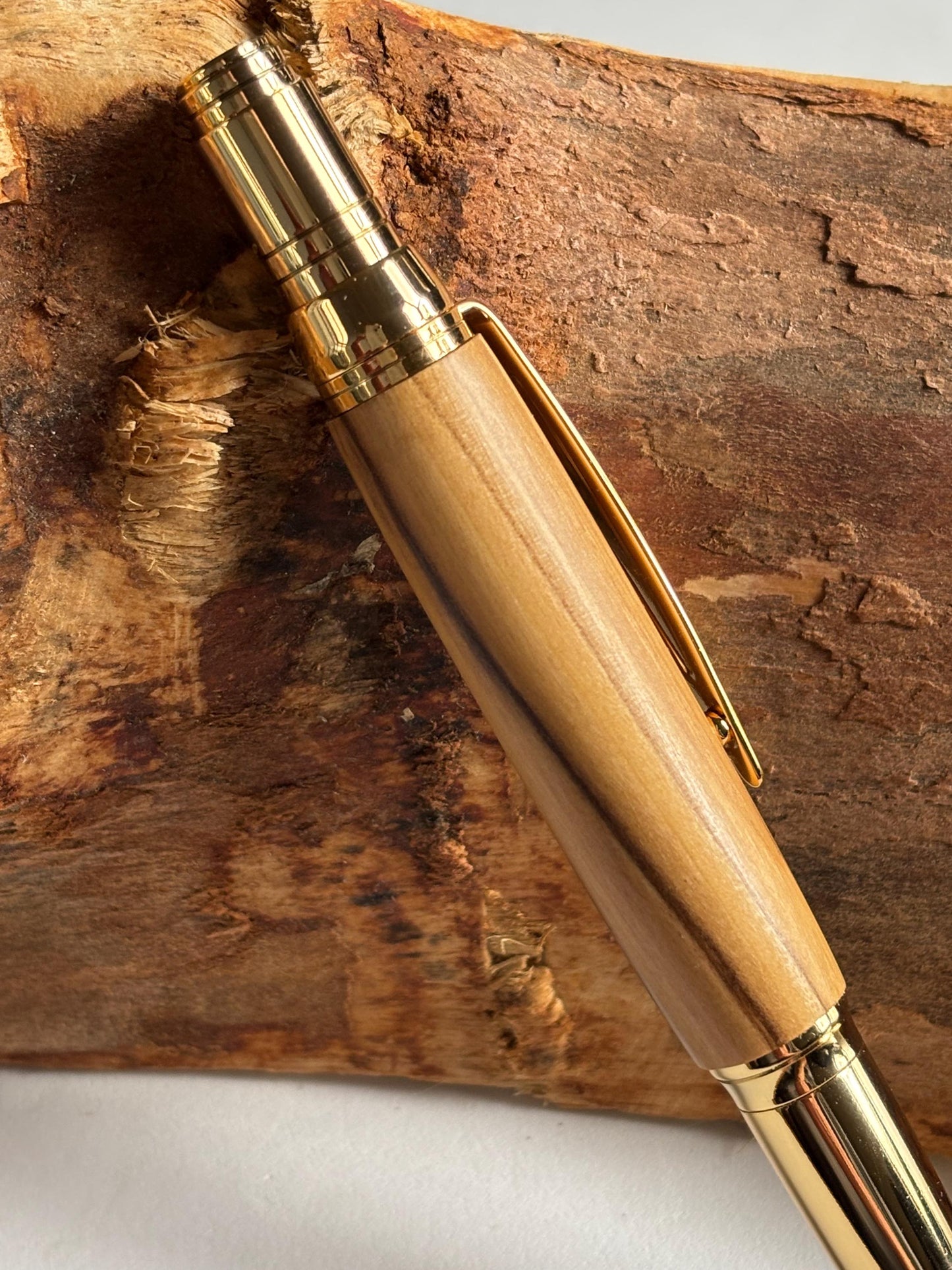 Holy Land Ballpoint Pen - Unusual Styling - Handmade from  Certified Bethlehem Olive Wood