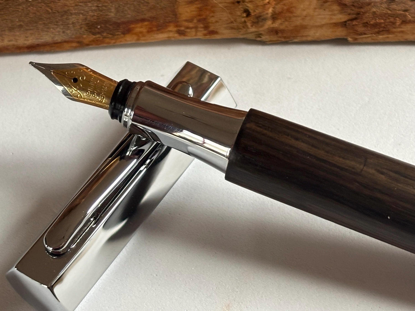 Handmade Fountain Pen in Ancient Bog Oak Wood - Unique Hexagon Pen - Collectors Item
