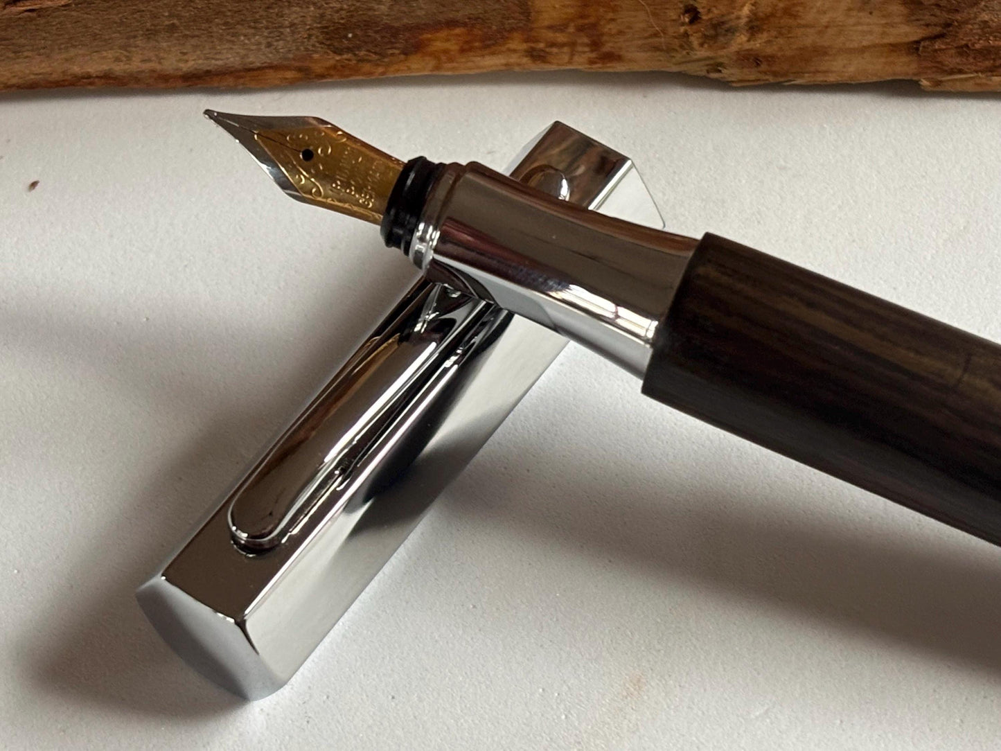 Handmade Fountain Pen in Ancient Bog Oak Wood - Unique Hexagon Pen - Collectors Item
