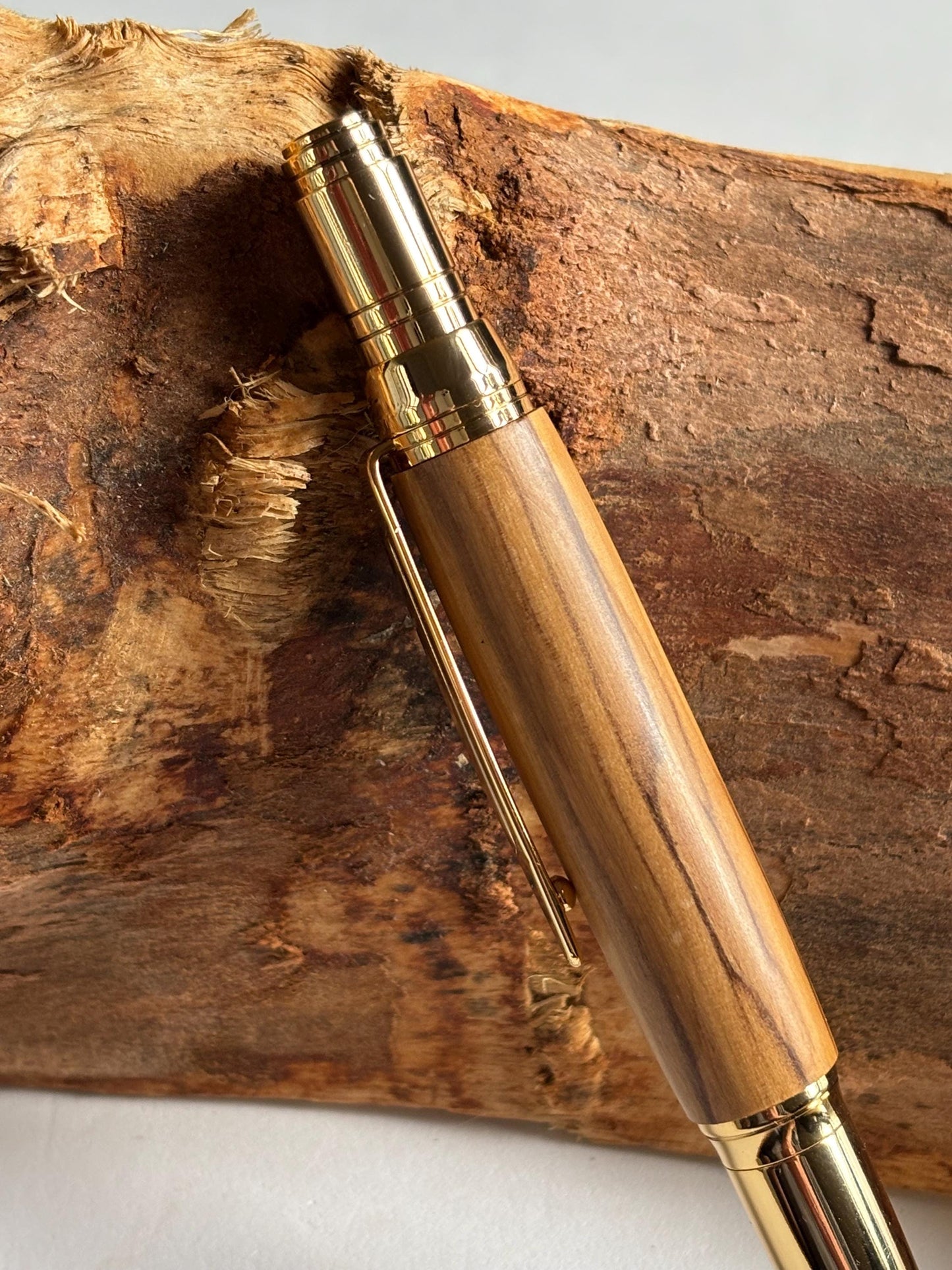 Holy Land Ballpoint Pen - Unusual Styling - Handmade from  Certified Bethlehem Olive Wood