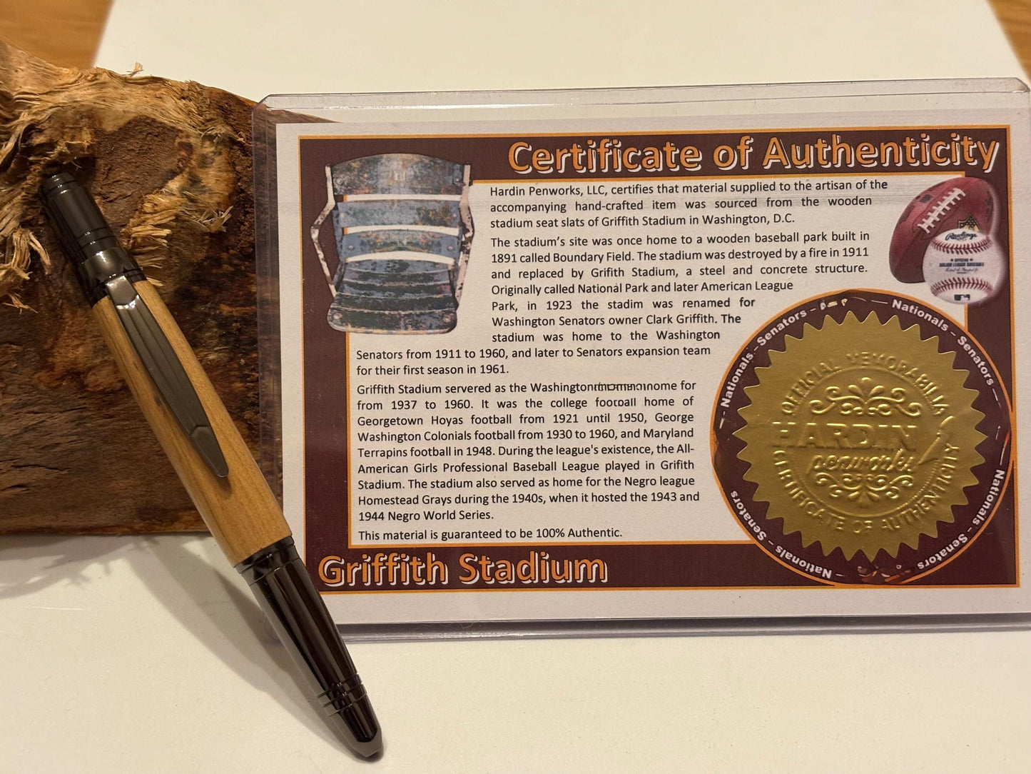Griffith stadium  Ballpoint Pen, Home  of the Washington Senators, Handmade Unique Baseball Gift