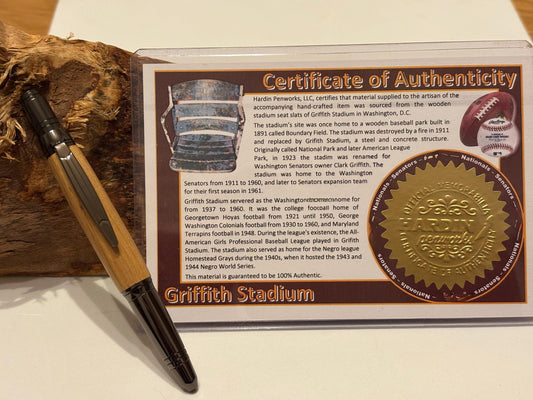 Griffith stadium  Ballpoint Pen, Home  of the Washington Senators, Handmade Unique Baseball Gift